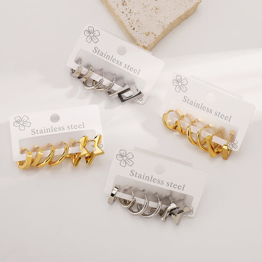 Minimalist Stainless Steel Star-Shaped Geometric Stud Earrings with Plating Finish