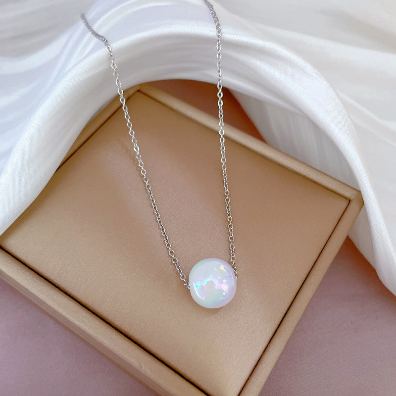 Collar con colgante de luna geométrica para mujer en acero de titanio con acabado chapado, elegante cadena de clavícula para bodas y fiestas