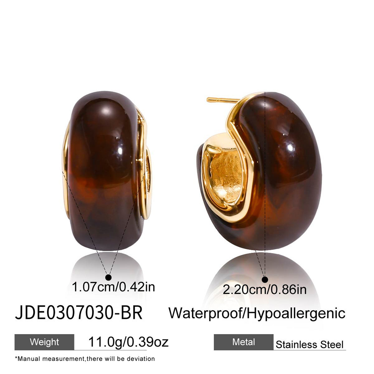 Conjunto de pulsera de resina de acero inoxidable y titanio de forma irregular y pendientes acrílicos de ámbar para mujer