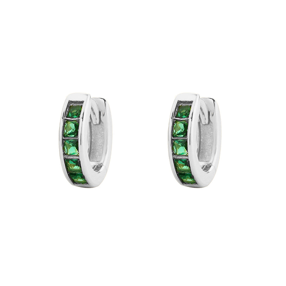 Pendientes de botón geométricos minimalistas de plata de ley 925 con esmeraldas y diamantes de imitación para mujer