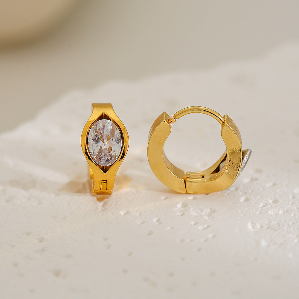 Pendientes de aro geométricos minimalistas de lujo francés vintage para mujer de acero inoxidable con chapado en oro de 18 quilates