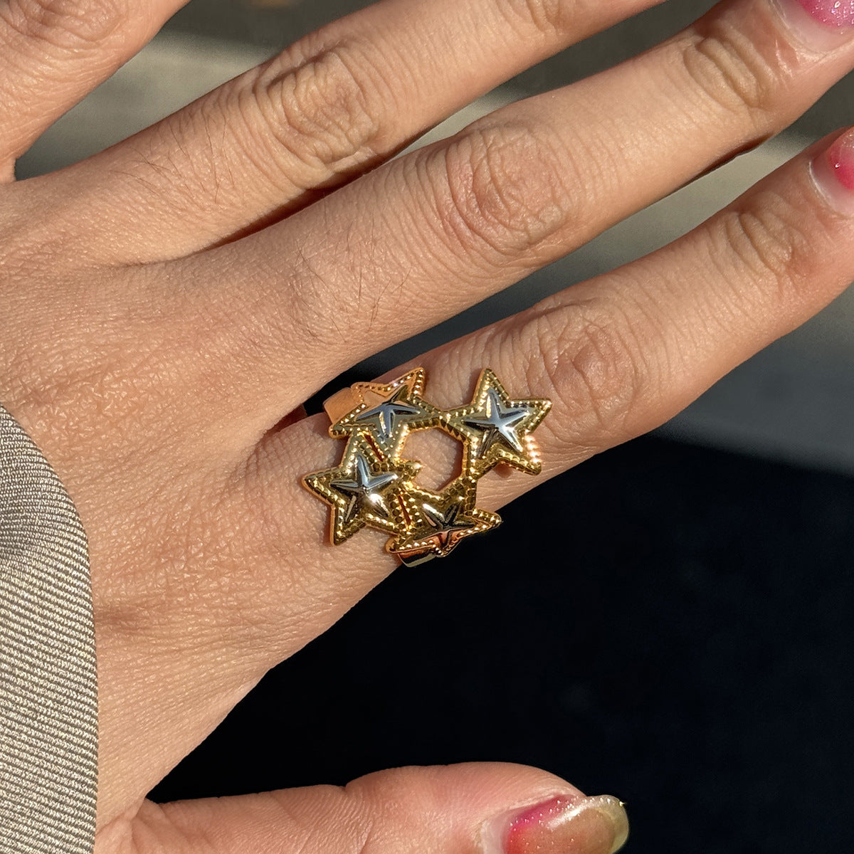 Star Geometric Stainless Steel PVD Ring for Women