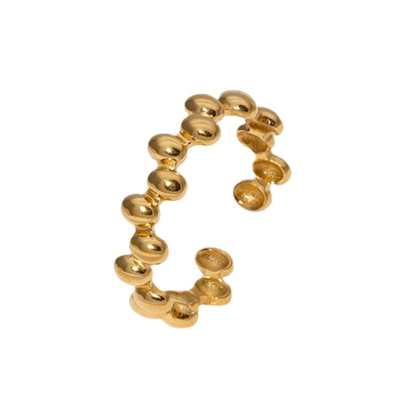 Anillo abierto minimalista de acero de titanio geométrico irregular para mujer con banda de acero inoxidable chapada en oro de 18 quilates