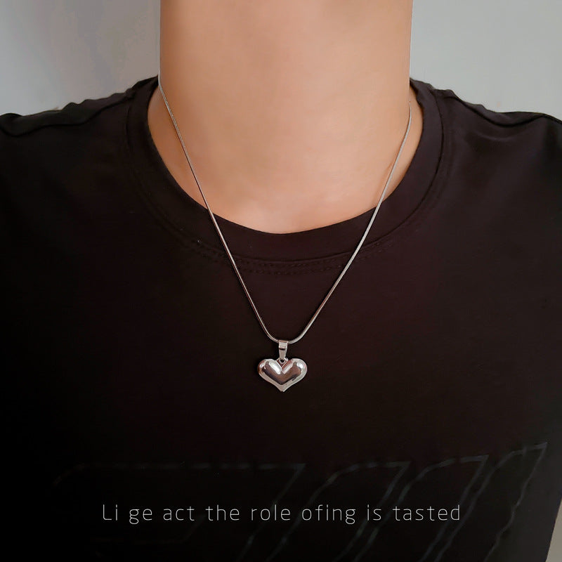 Collana Punk Minimalista Dolce Cuore Geometrico in Acciaio Inossidabile con Catena Irregolare