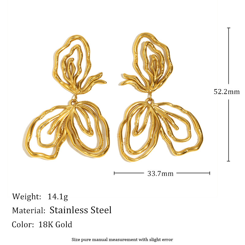 Orecchini da donna in acciaio inossidabile con placcatura in oro 18 carati, design geometrico alla moda