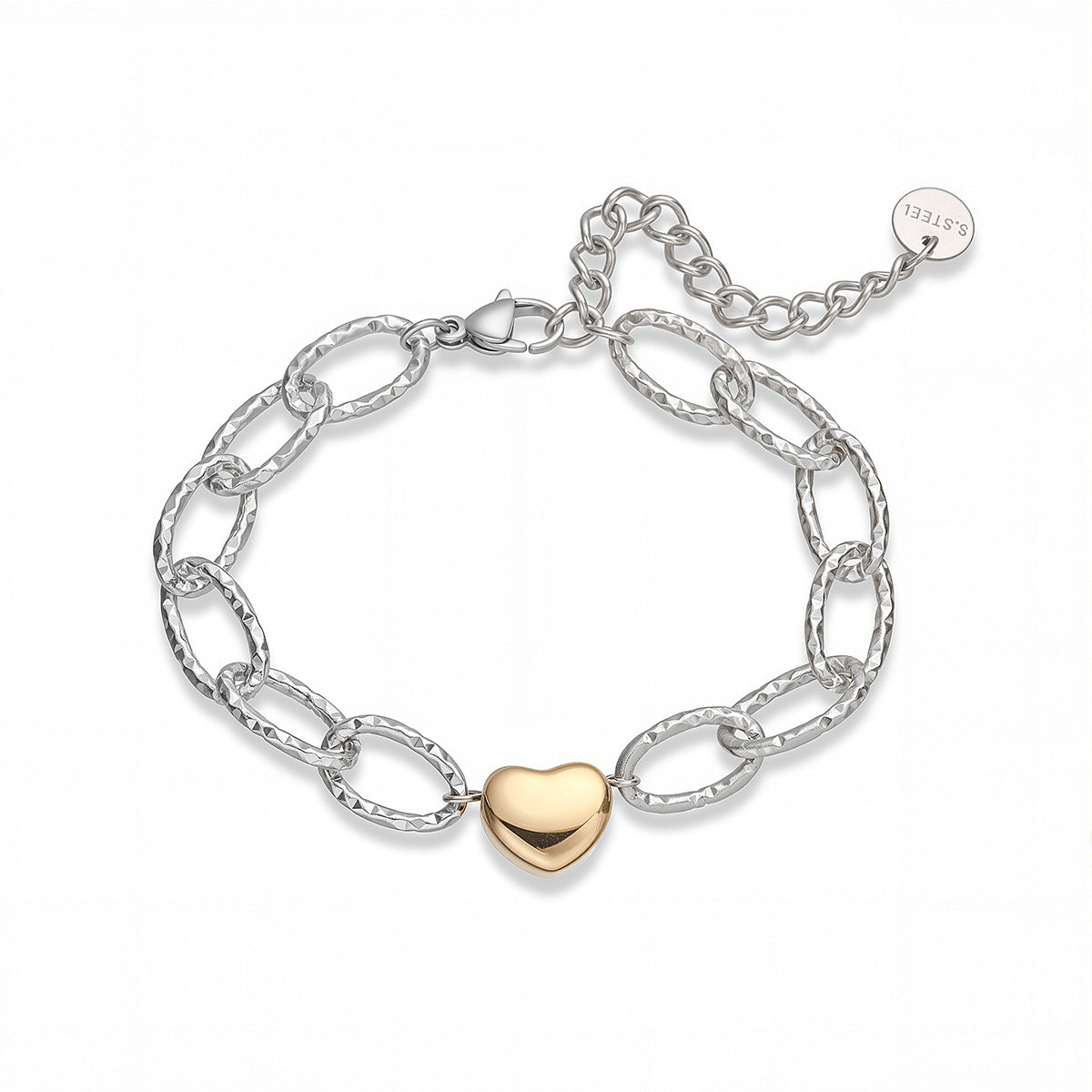 Minimalist 18K Gold Plated Stainless Steel Heart Geometric Bracelet for Women