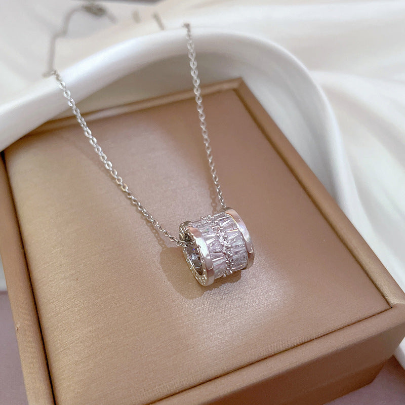 Minimalist Geometric Titanium Steel Plated Necklace for Women with Interlocking Double Ring Pendant and Lip Chain