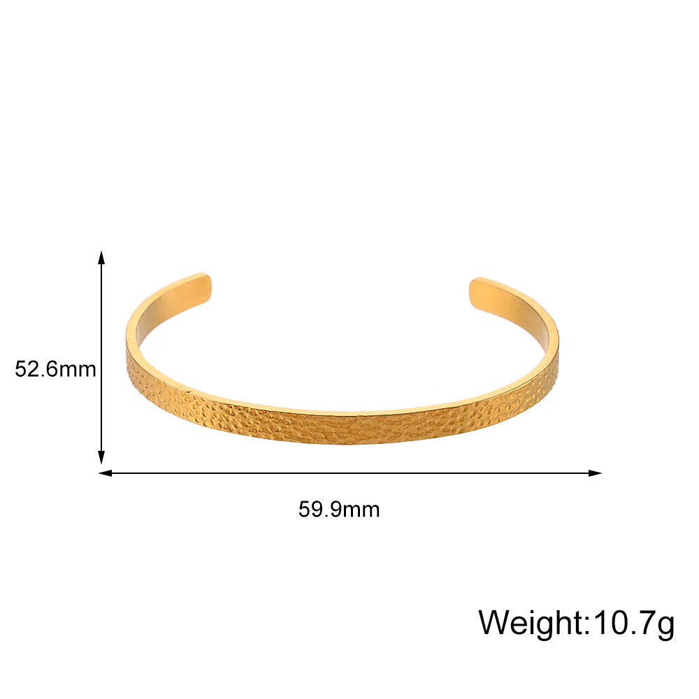 Minimalist Luxury Hammered Texture Stainless Steel Bracelet with 18K Gold Plating for Women