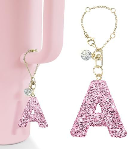 Rhinestone Inlaid Letter Resin Charm Bar Keychain Accessory