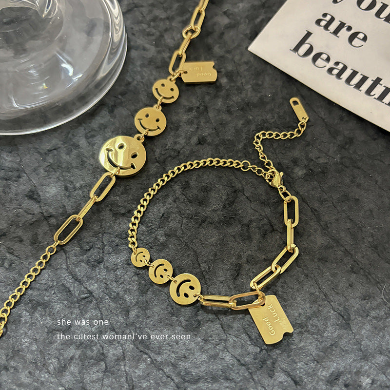 Gold Plated Titanium Steel Smile Bracelet Necklace
