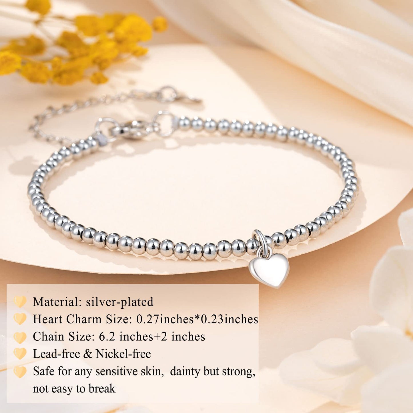 Elegant Heart Shape Titanium Steel Silver Plated Pearl Bracelet for Women