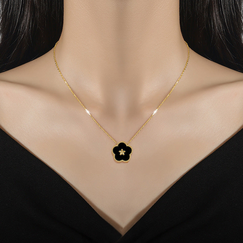 Minimalist Titanium Steel Geometric Floral Collar Necklace for Unisex