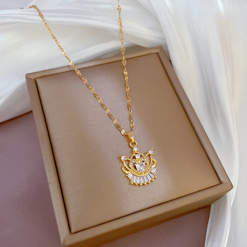 Luxury Heart-Shaped Titanium Steel Necklace with Micro-Paved Zirconia, Gold-Plated Copper Pendant, Geometric Design, Ins Style