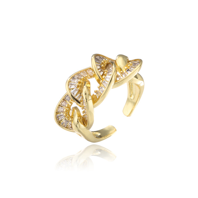 18K Gold Plated Geometric Micro-Inlaid Cubic Zirconia Brass Ring for Women