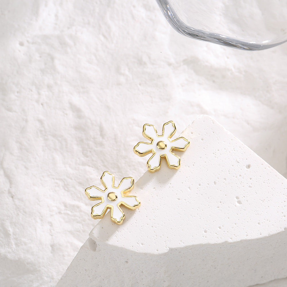 Minimalist Ins Style 18K Gold Plated Copper Enamel Flower Geometric Stud Earrings for Women