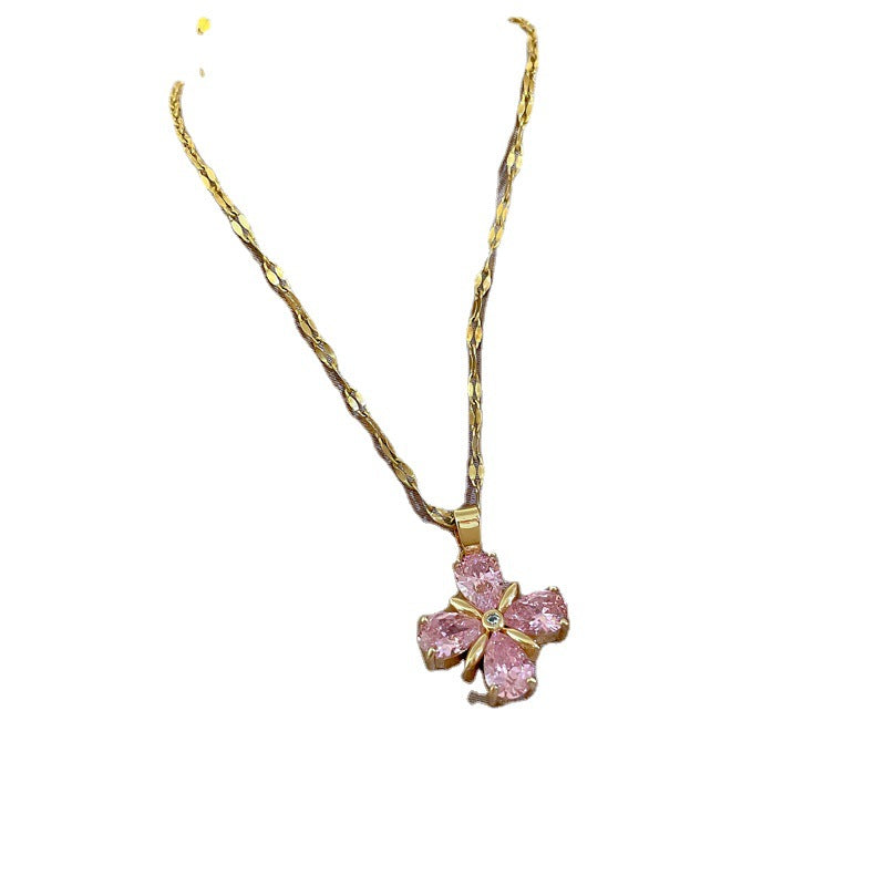 Collana Minimalista con Catena a Labbra in Acciaio al Titanio con Pendente in Rame e Intarsio di Strass