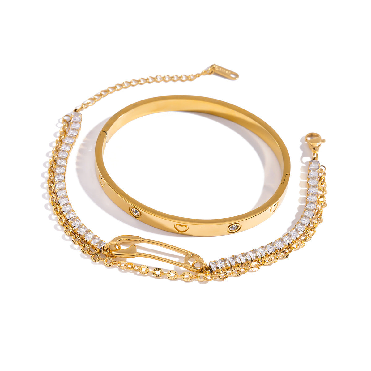 Minimalist Geometric Stainless Steel Plated Cubic Zirconia Bracelet for Women