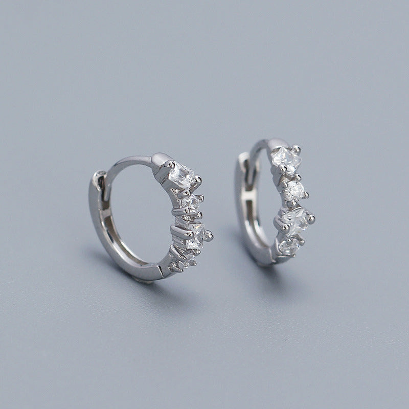 Elegant 925 Sterling Silver Geometric Round Square Rhinestone Plated Stud Earrings for Women