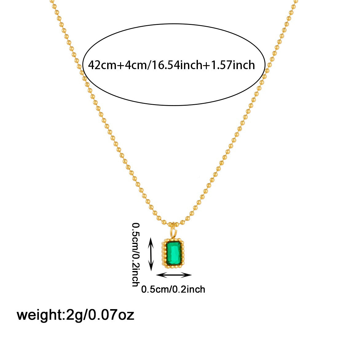 Vintage Gold Plated Square Geometric Cubic Zirconia Stainless Steel Ball Chain Necklace for Women