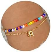 Bohemian Colorful Seed Bead Stainless Steel Letter Chain Bracelet Set