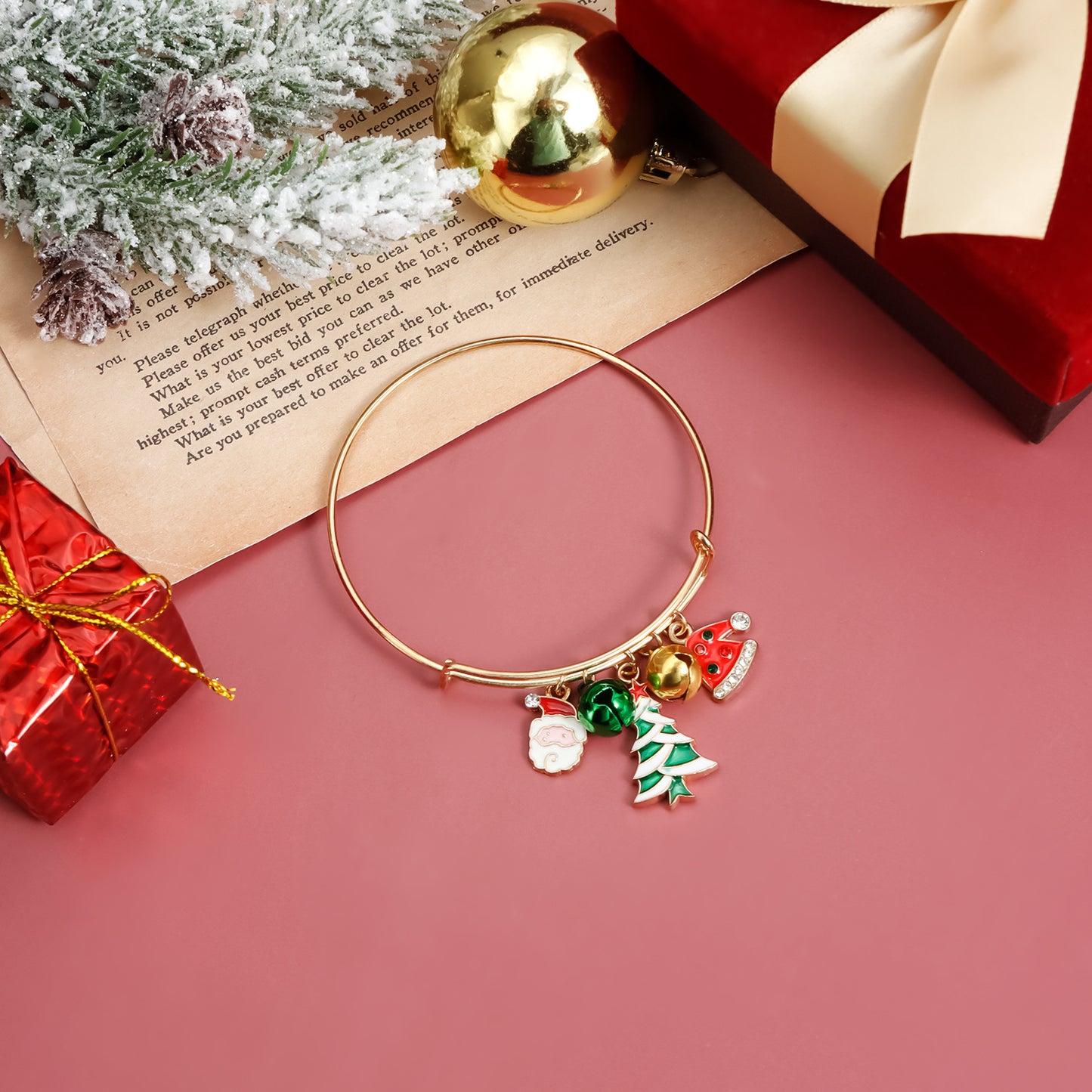 Cartoon Alloy Plated Bow Bracelet with Christmas Bell Charm