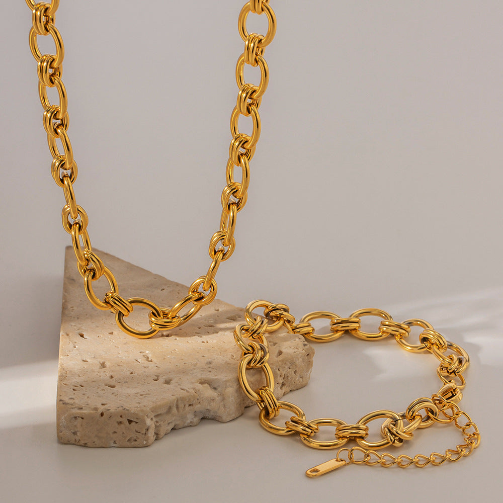 18K Gold Plated Geometric Stainless Steel Cable Chain Bracelet for Women
