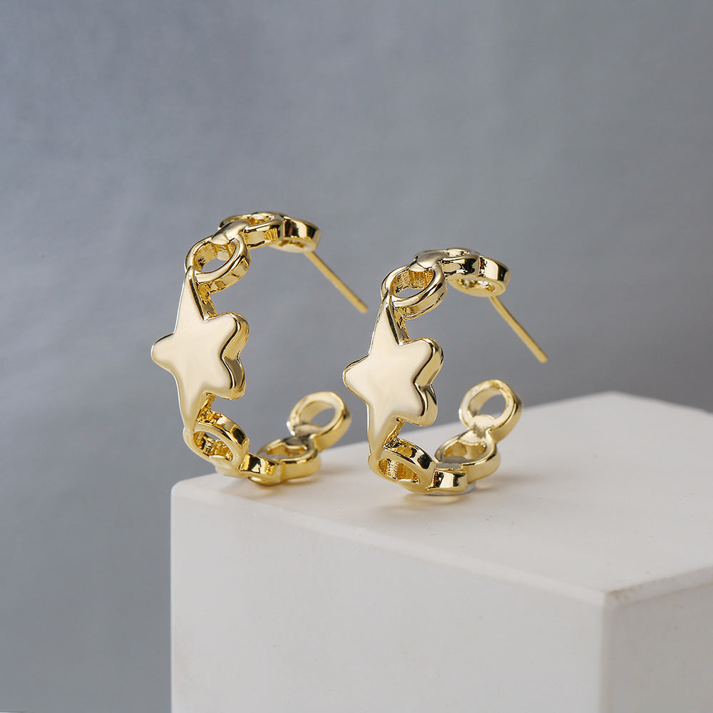 Orecchini a Stella Geometrici in Rame con Placcatura in Oro 18K da Donna, Design Minimalista e Moderno
