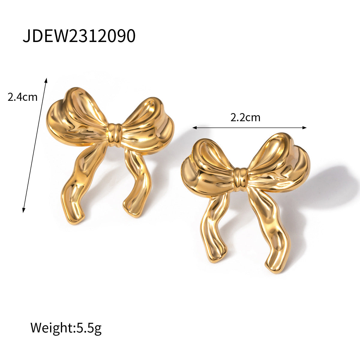 Elegant Heart Bow Stainless Steel Stud Earrings with Cubic Zirconia Plated Finish for Women