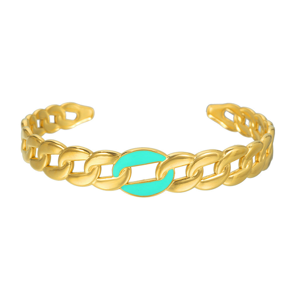 Vintage Twisted Open Cuff Stainless Steel Titanium Steel Bracelet with Drip Oil Plating Round Geometric Design