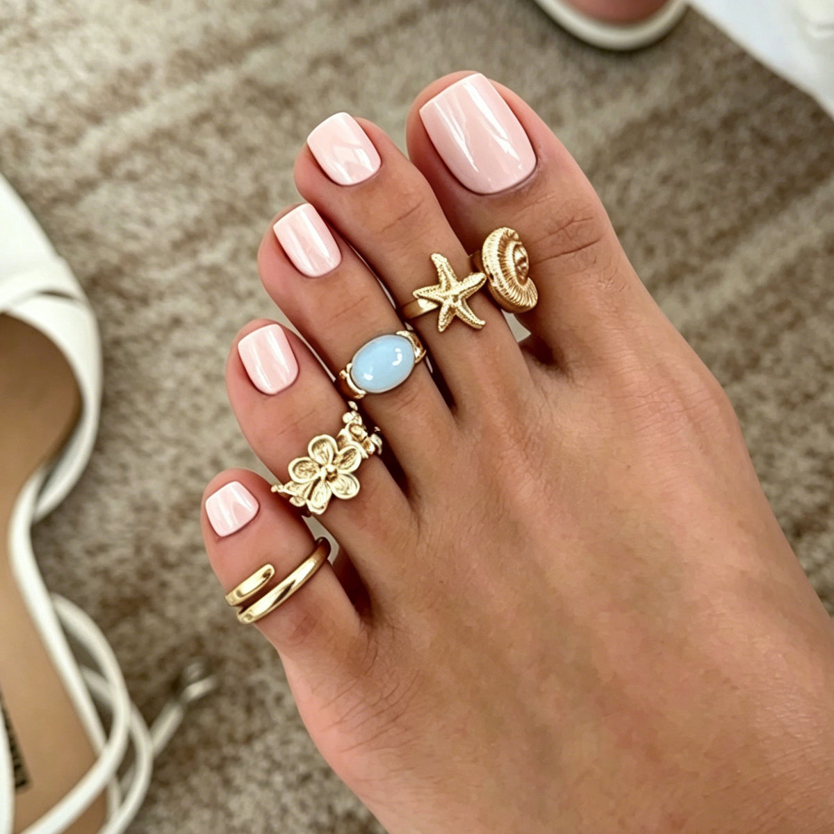 Sweet Floral Conch Zinc Alloy Acrylic Inlay Toe Ring for Women