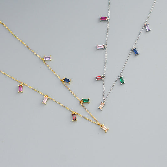 Collana lussuosa ed elegante con catena a maglie, intarsio di zirconi cubici e argento sterling 925 per donna