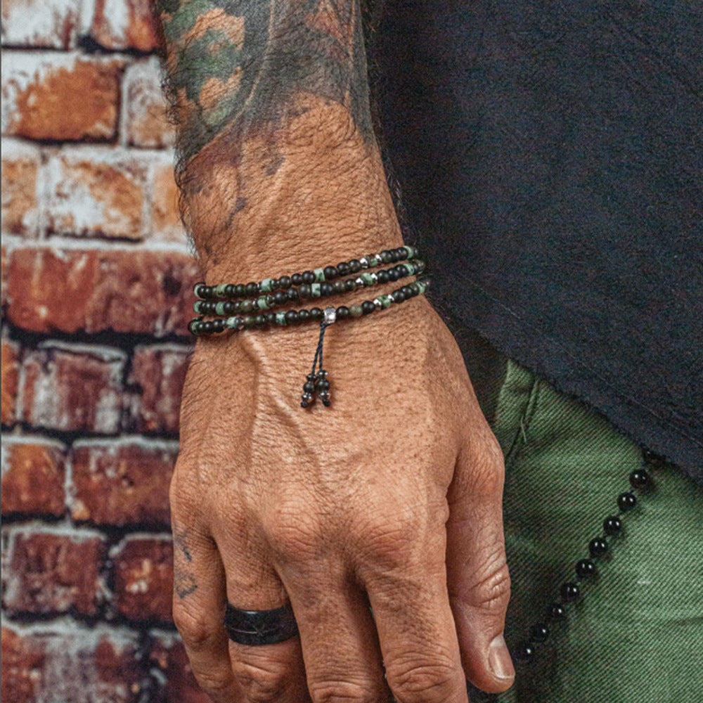 Vintage Hip-hop Geometric Matte Black Turquoise Round Beaded Multi-layer Stretch Bracelet