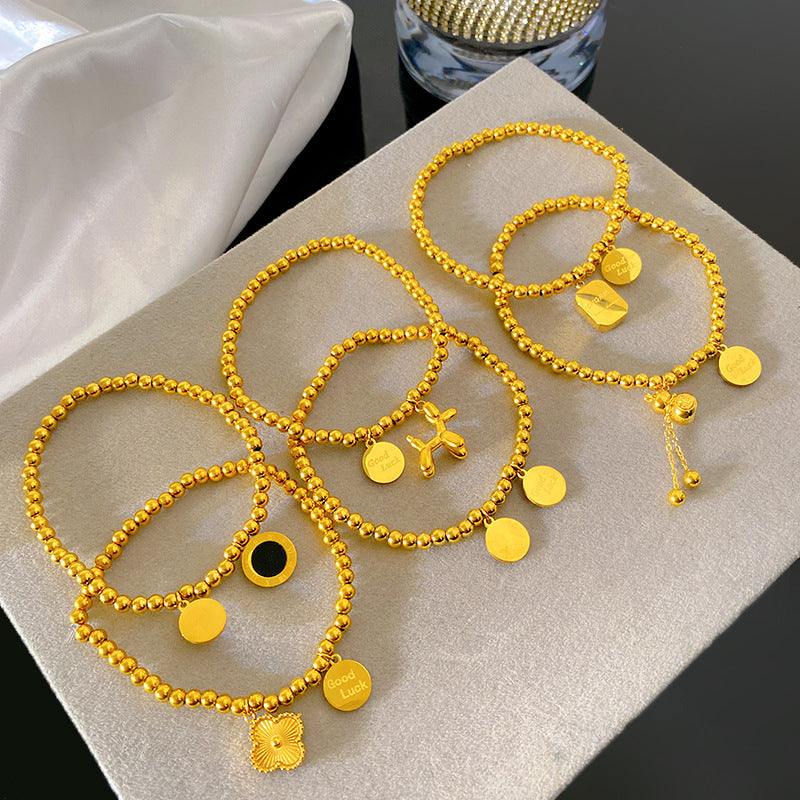 Gold Plated Titanium Steel Round Geometric Bracelet with Smile Element