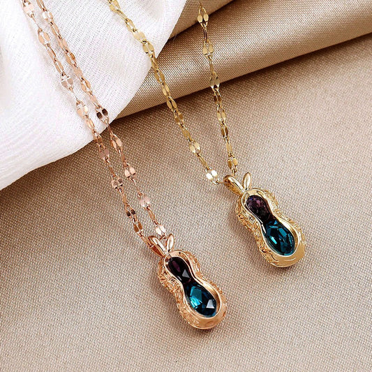 Collar minimalista de acero de titanio geométrico con colgante de aleación chapado en oro rosa y detalles de cristal rosa para mujer