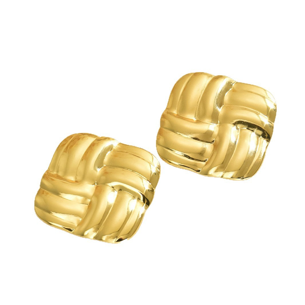 Luxury Casual Geometric Square Striped Stainless Steel Earrings