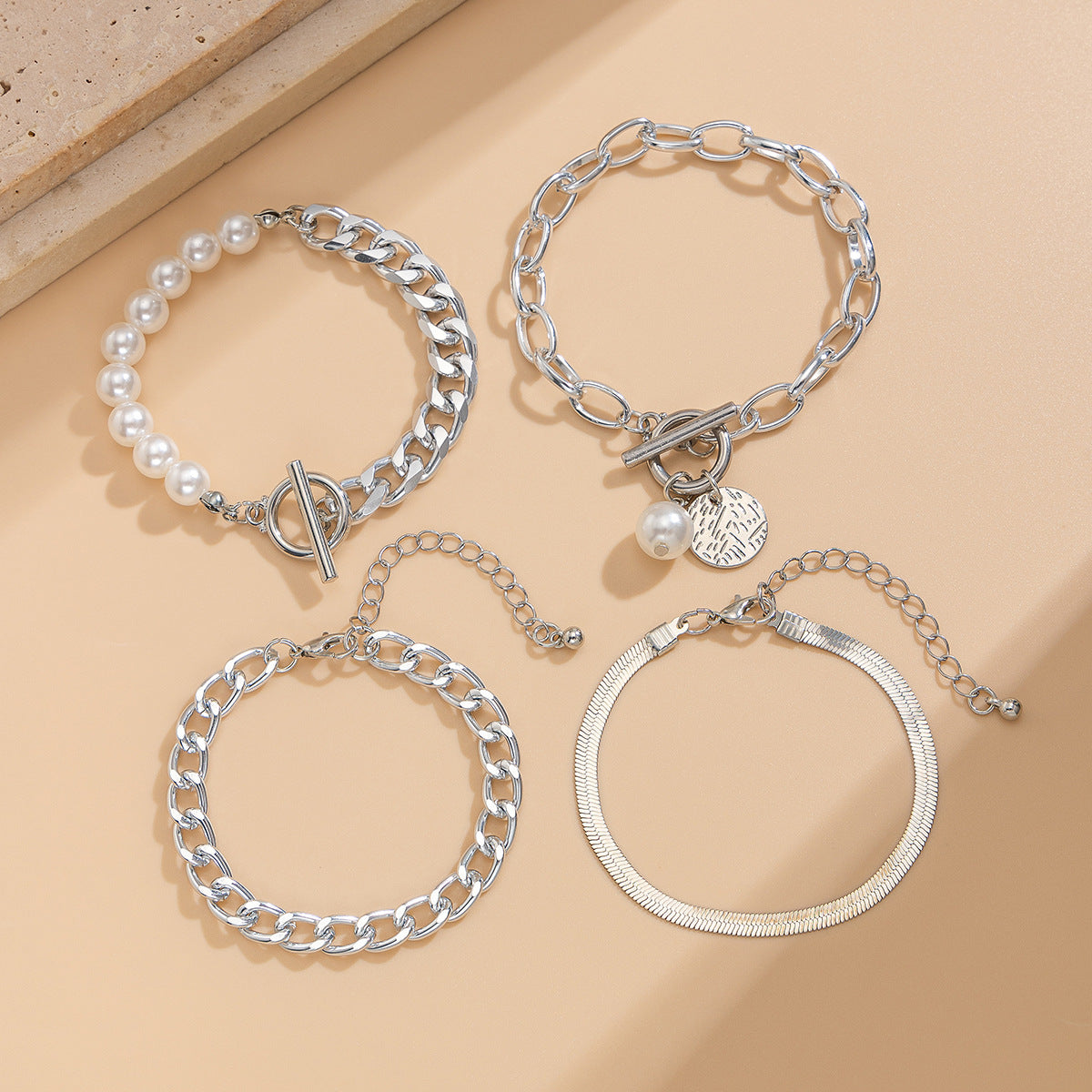 Minimalist Geometric Irregular Pearl Plated Alloy Bracelet for Women