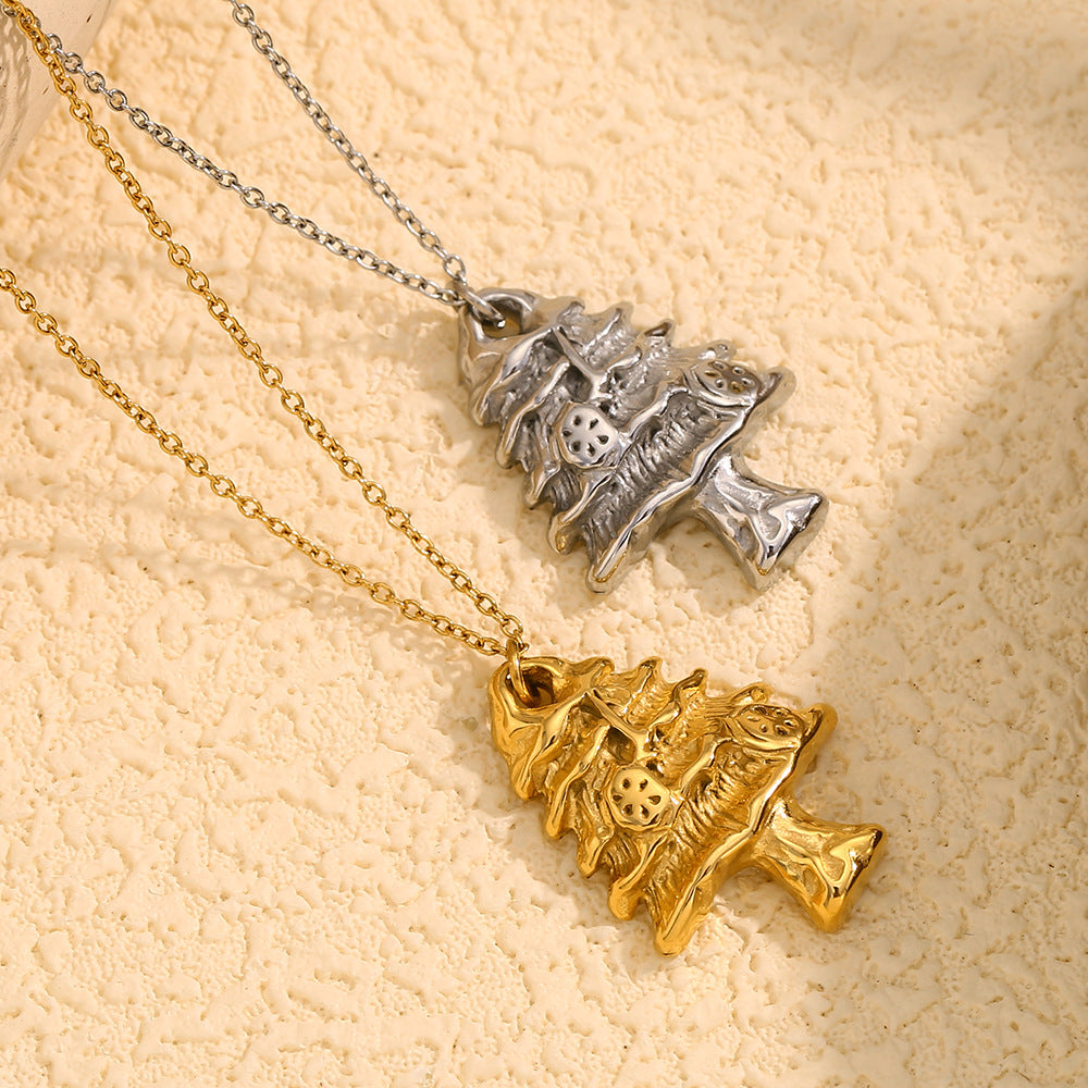 Elegante Collana Ciondolo Albero di Natale alla Moda in Acciaio Inossidabile con Placcatura in Oro 18K per Donne