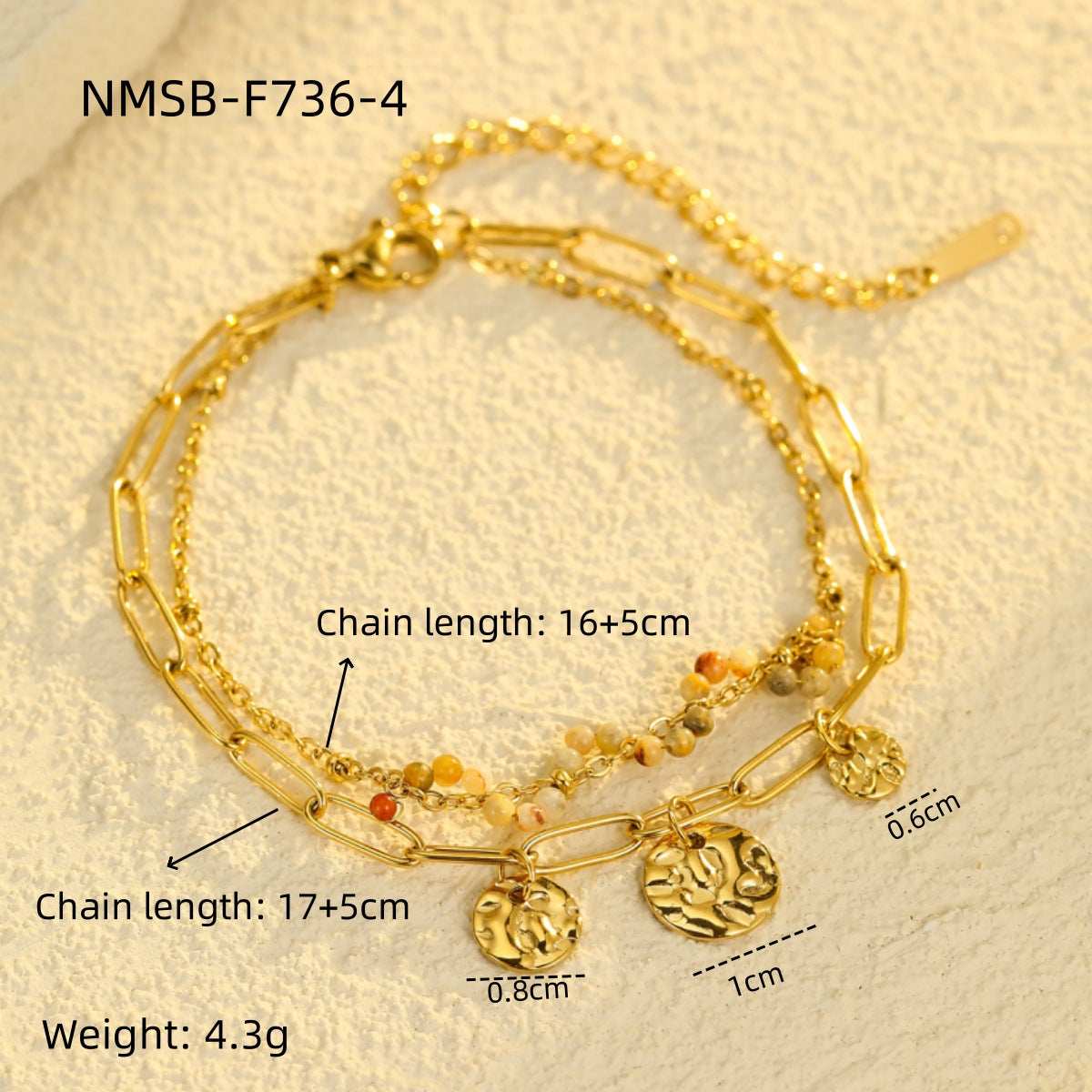 Elegante Set Collana in Acciaio Inossidabile con Pendente in Pietra Naturale e Bracciale Coordinato da Donna