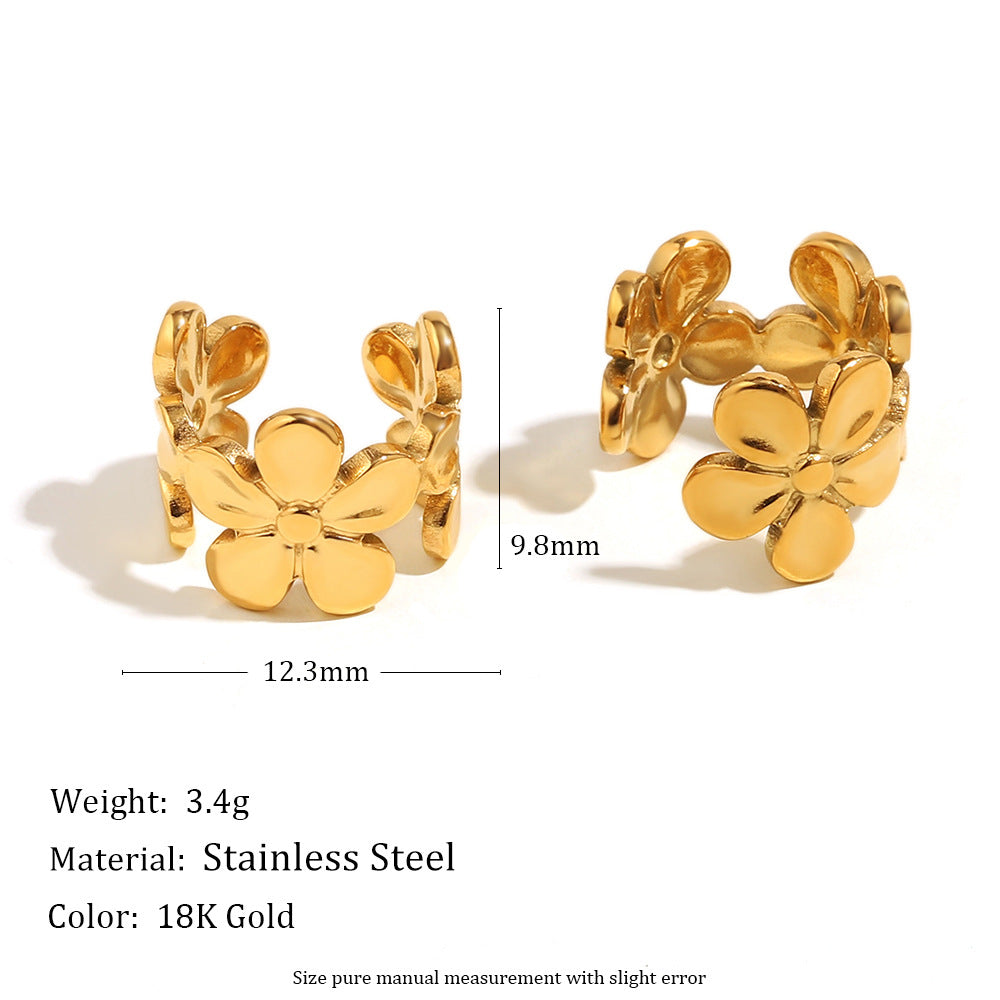 Orecchini a Clip da Donna a U Placcati Oro 18K in Acciaio Inossidabile con Fiori Geometrici Stile Vintage alla Moda