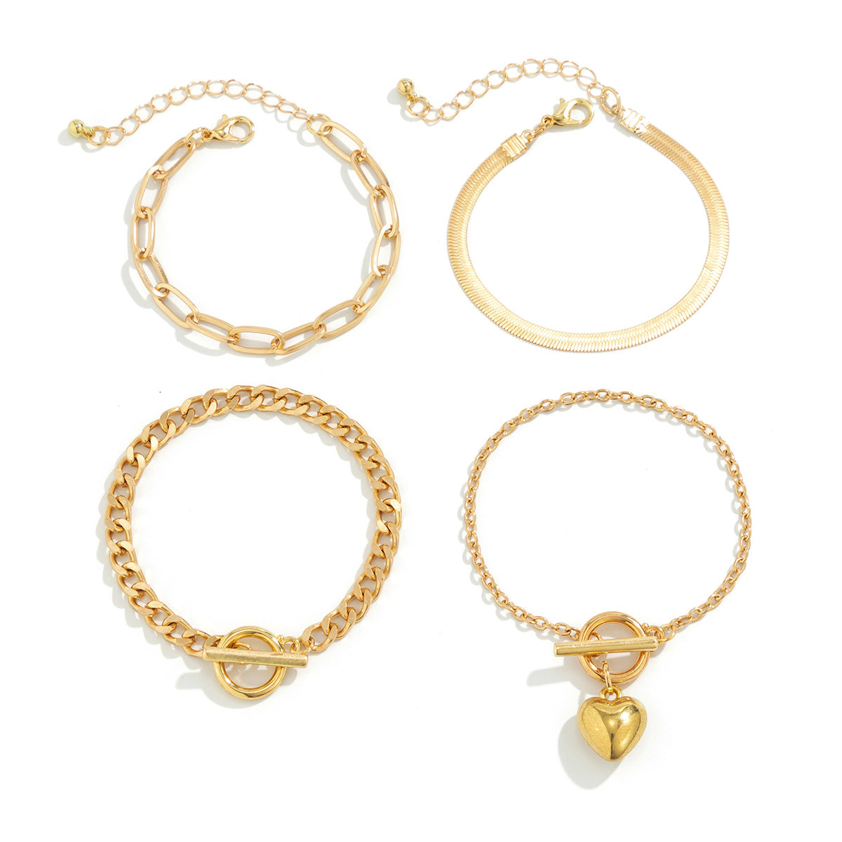 Bracciale a maglie Snake in Lega a Forma di Cuore Geometrico Punk con Finitura Placcata per Donna