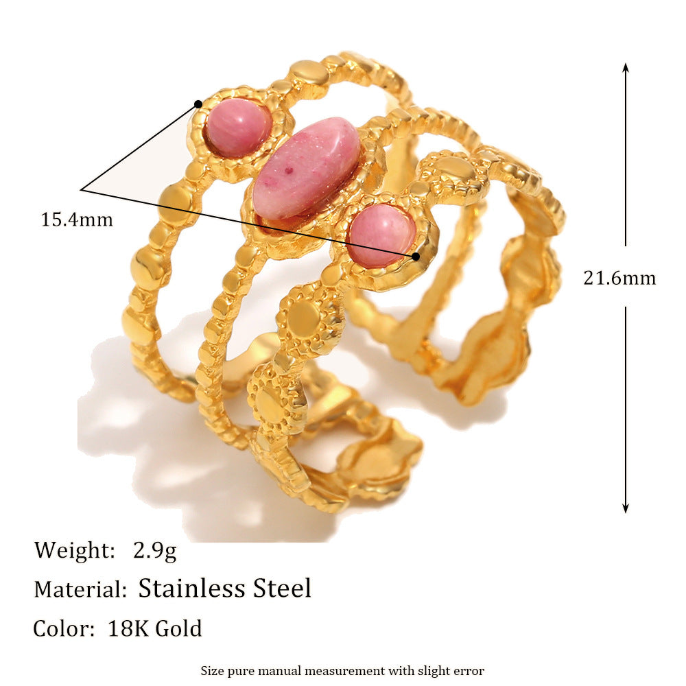 Fashionable Vintage Geometric Stainless Steel Plated 18K Gold Double-Layer Women's Bracelet with Natural Stone