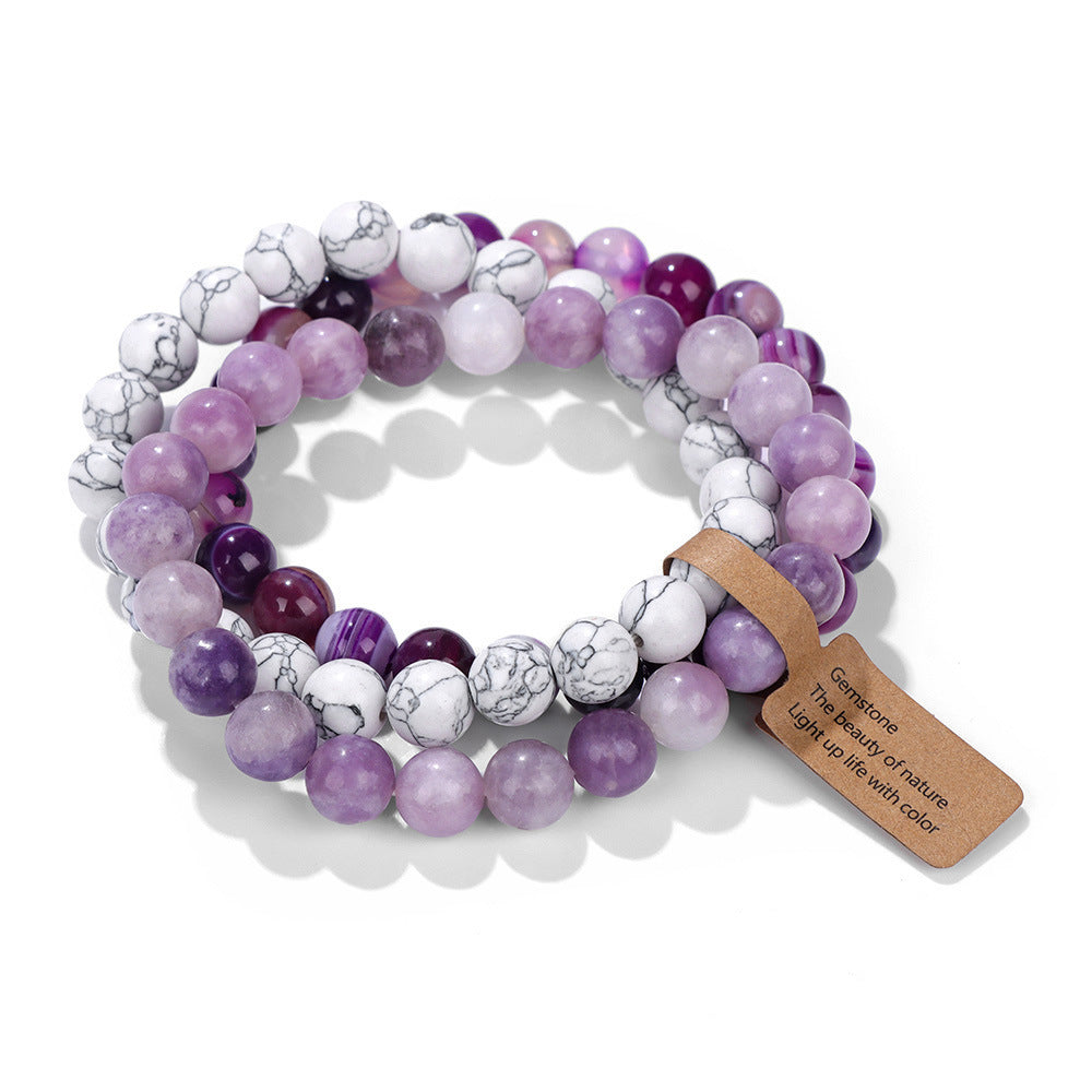 Elegant Geometric Round Agate Beaded Stretch Bracelet Set Unisex