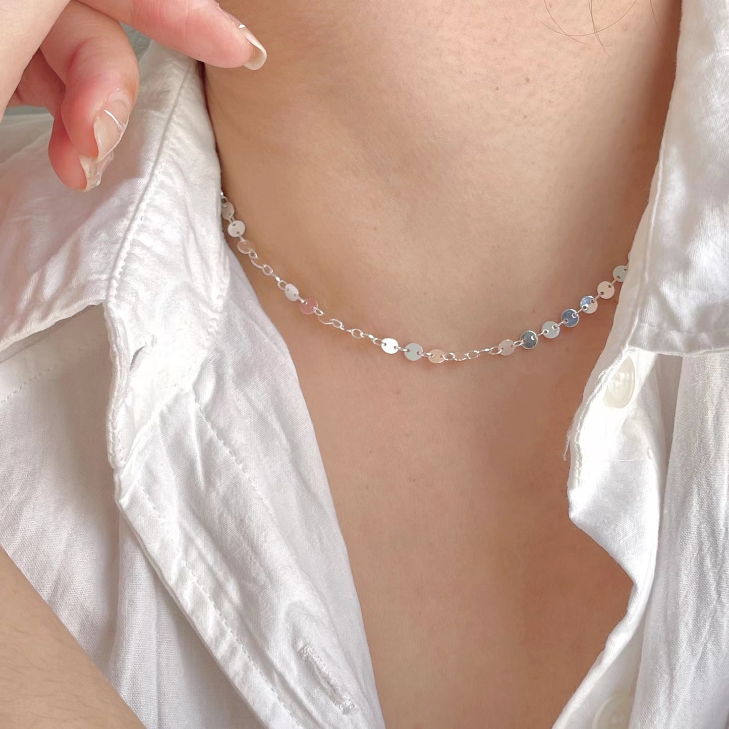 Collana girocollo minimalista geometrica rotonda placcata in argento sterling 925
