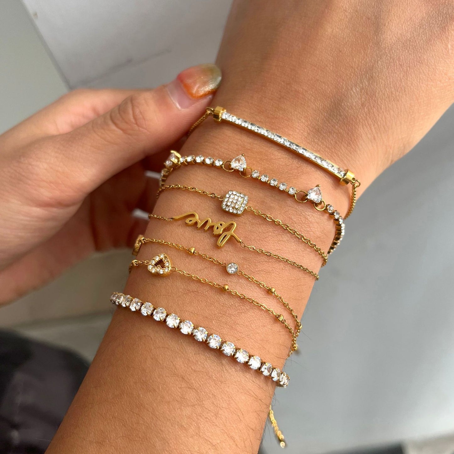 Minimalist Luxury Geometric Square Heart Stainless Steel Plated Bracelet for Women