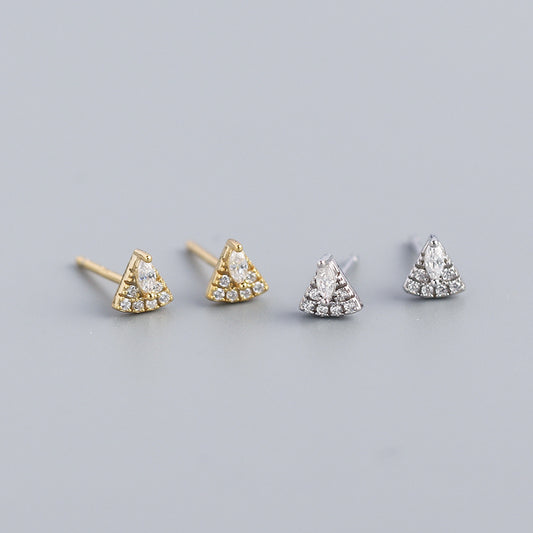 Orecchini a perno da donna con intarsio geometrico a triangolo in argento sterling 925 minimalista e diamante