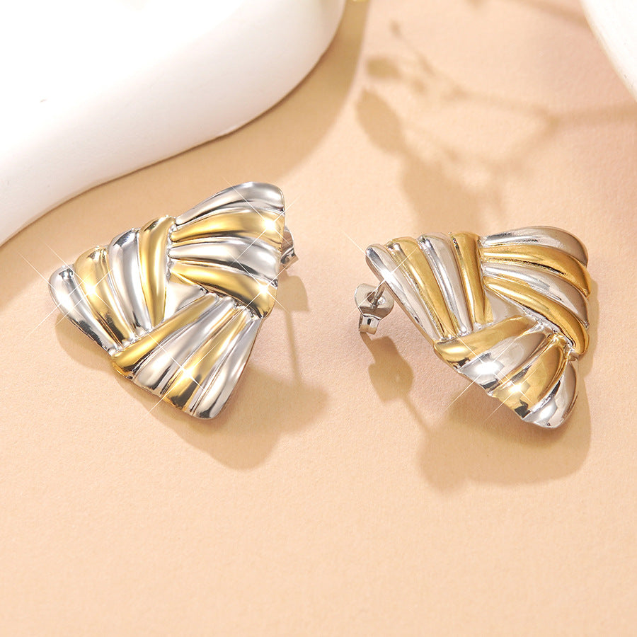 Casual Geometric Triangle Stainless Steel Plated Two-Tone Spiral Earrings