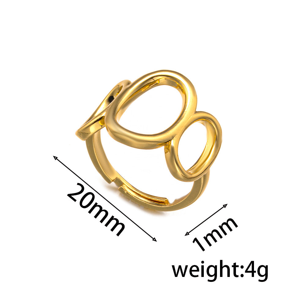 Minimalist Geometric Hollow-Out Stainless Steel Ring for Women with Gold Plating