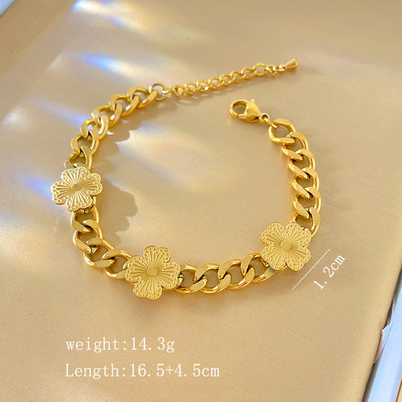 Sweet Minimalist Laser Plated Floral Titanium Steel Bracelet