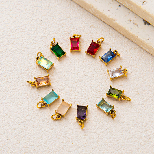 Vintage 18K Gold Plated Titanium Steel Rectangle Geometric Pendant Necklace with Multi-color Cubic Zirconia December Birthstone