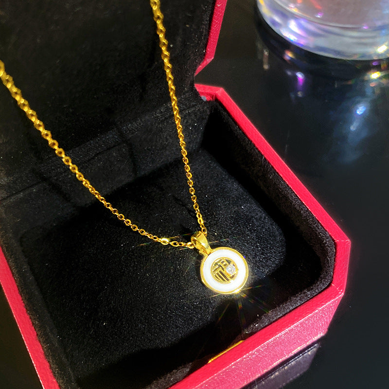 Sporty Sweet Micro-Set Cubic Zirconia Fruit Square Pendant Titanium Steel Cable Chain Necklace